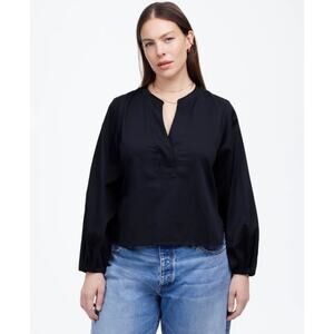 Madewell V-Neck Long-Sleeve Top XS Deep Indigo Blue Stretch Regular Fit Pleated